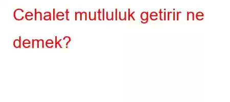 Cehalet mutluluk getirir ne demek?