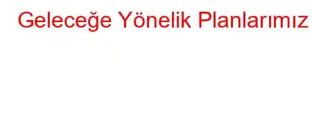 Geleceğe Yönelik Planlarımız