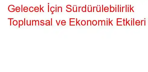 Gelecek İçin Sürdürülebilirlik Toplumsal ve Ekonomik Etkileri