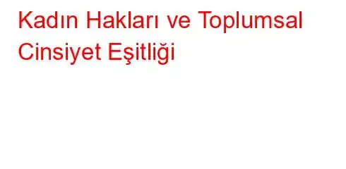 Kadın Hakları ve Toplumsal Cinsiyet Eşitliği