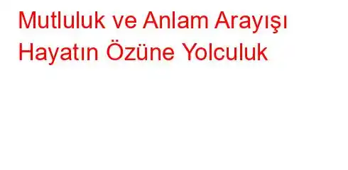  Mutluluk ve Anlam Arayışı Hayatın Özüne Yolculuk