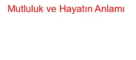 Mutluluk ve Hayatın Anlamı