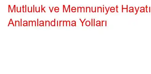 Mutluluk ve Memnuniyet Hayatı Anlamlandırma Yolları