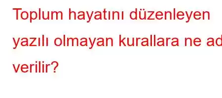 Toplum hayatını düzenleyen yazılı olmayan kurallara ne ad verilir?