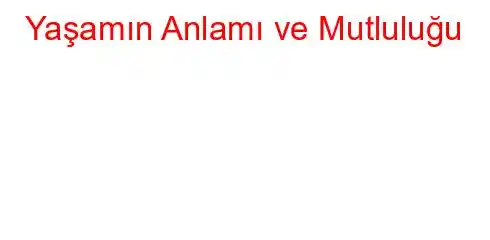 Yaşamın Anlamı ve Mutluluğu