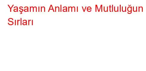 Yaşamın Anlamı ve Mutluluğun Sırları