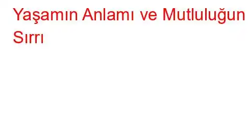 Yaşamın Anlamı ve Mutluluğun Sırrı