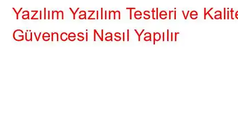 Yazılım Yazılım Testleri ve Kalite Güvencesi Nasıl Yapılır