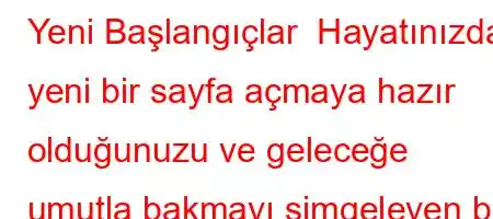 Yeni Başlangıçlar Hayatınızda yeni bir sayfa açmaya hazır olduğunuzu ve geleceğe umutla bakmayı simgeleyen bir başlık önerisi Her yeni gün yeni bir fırsattır